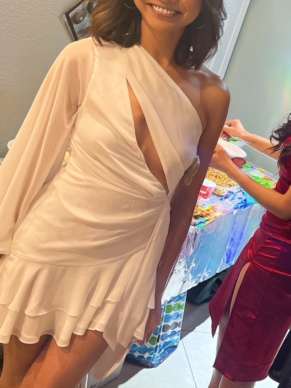 Elegant One-Shoulder Mini Dress in Ivory